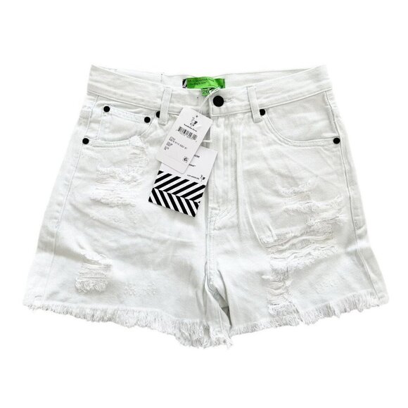 Sandrine Rose x Free People Womens Sz 26 Dust White Raw Hem Cut Off Shor… - Picture 3 of 10